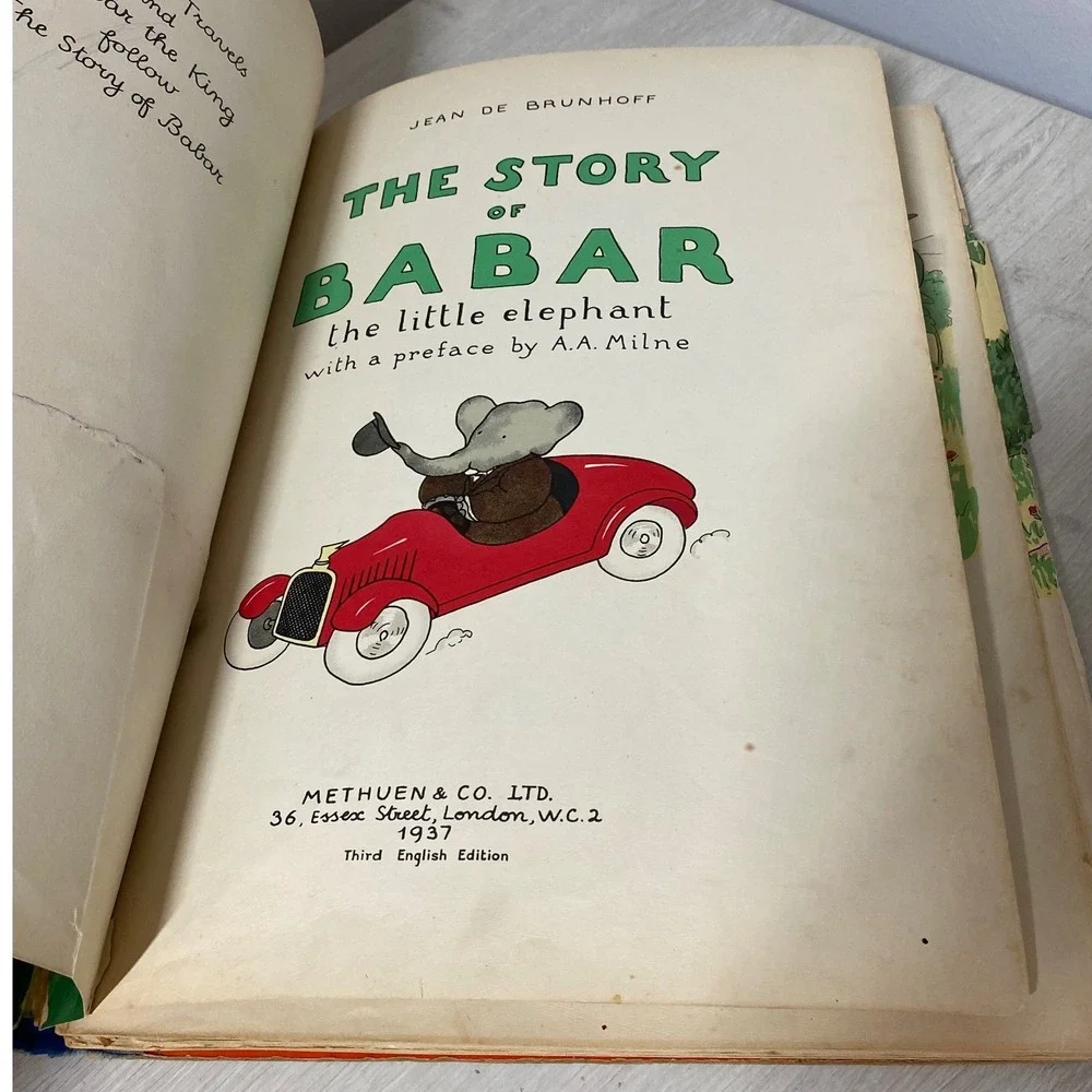 Vintage Babar the Elephant Book Lot 1937 1951 English French Jean de Brunhoff